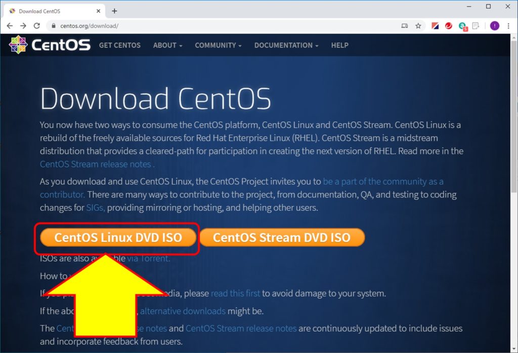 CentOSをインストールするためにインストール用ISOイメージをダウンロード