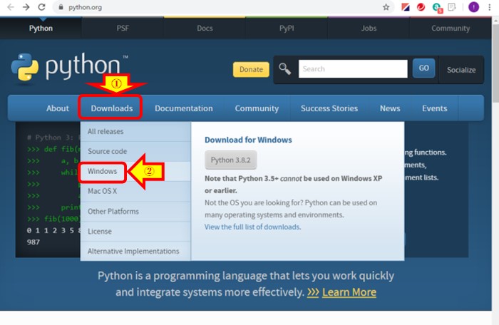 Pythonをホームページからダウンロード