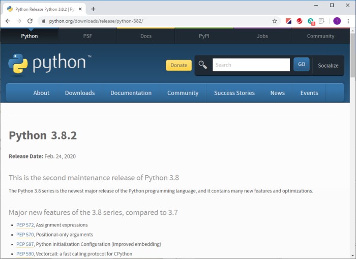 Stable版のPythonをダウンロードできるページ