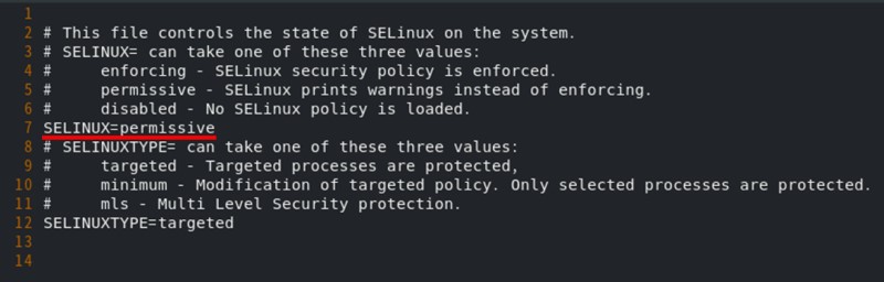 Redmineの動作のためにSELinuxをpermissiveに変更